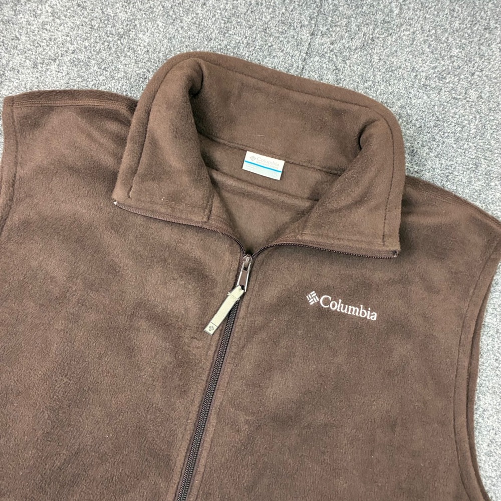 Columbia Mens Size XL Fleece Vest Brown Full Zip Sleeveless Jacket Pockets
